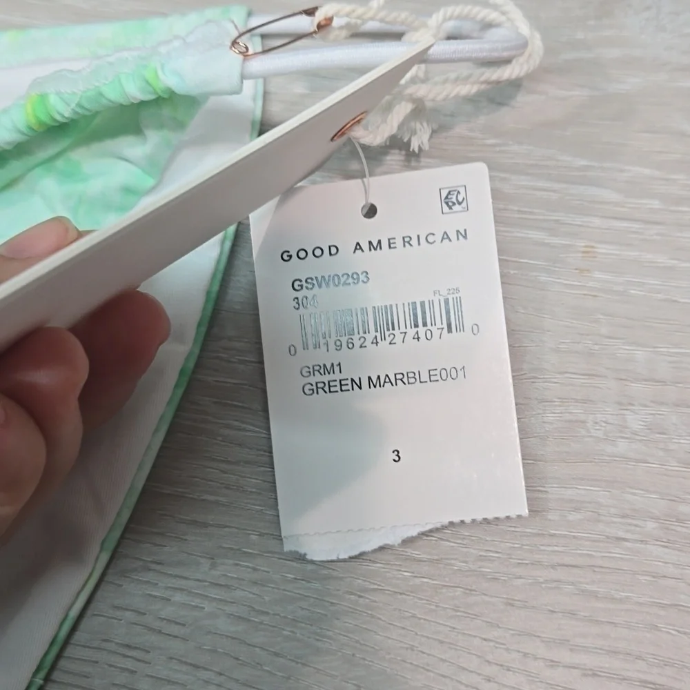 NWT Good American Women Green Marble Swim bottom sz 3/L